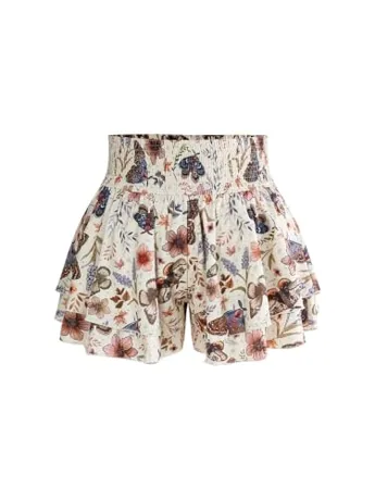 Plus Size Floral Shorts, Beige
