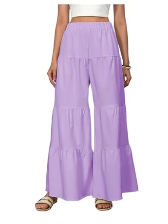 Wide Leg Ruffle Trousers, Purple
