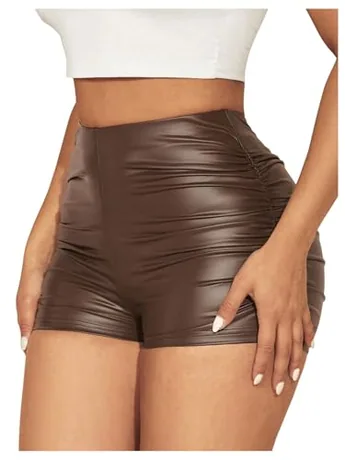 Mini Ruched Shorts, Chocolate (Large)