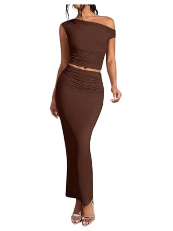 Ruched Outfit Set, Coffee (Large)
