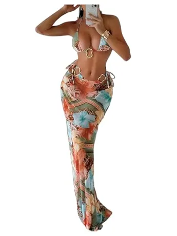 Floral Swimsuit, Multicolour (X-Small)