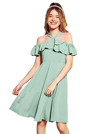 Short Sleeve Ruffle Dress, Mint (11 Years)