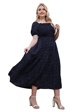 Plus Size Short Sleeve Ruffle Dress, Navy