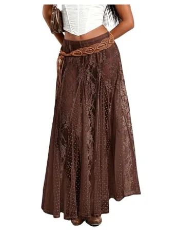 Maxi Lace Skirt, Coffee (Medium)
