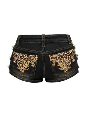 Mini Denim Shorts, Leopard
