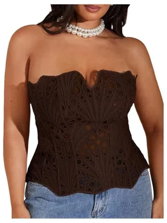 Plus Size Lace Corset Top, Coffee