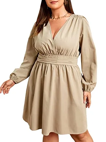 Plus Size Midi Ruched Dress, Khaki