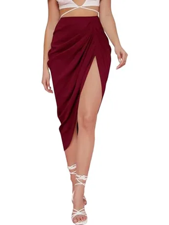 Satin Skirt, Burgundy (3X-Large)