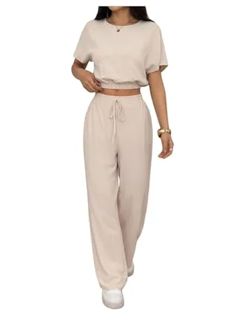 Petite Short Sleeve Outfit Set, Apricot (Petite M)