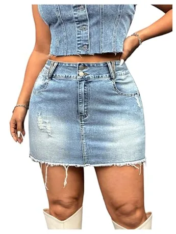 Plus Size Mini Denim Skirt, Blue (3X-Large Plus)