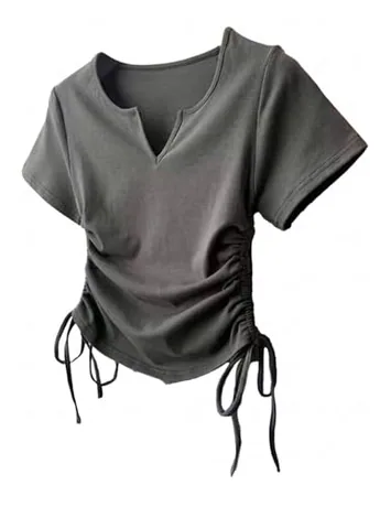 Short Sleeve Ruched T-Shirt, Grey