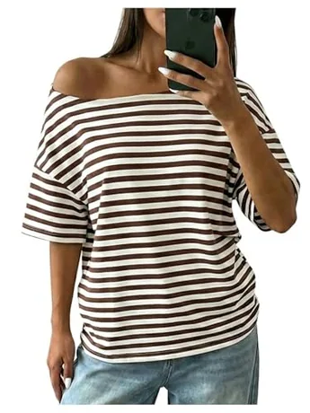 Short Sleeve Striped T-Shirt, Brown