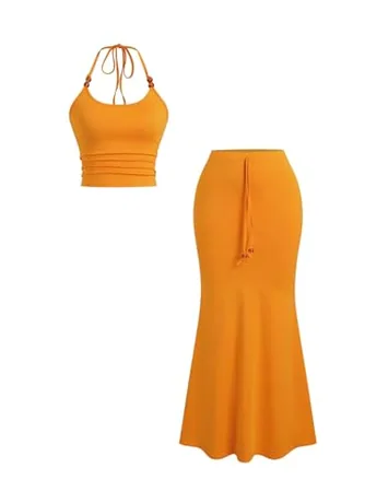 Maxi Halter Outfit Set, Orange (Medium)
