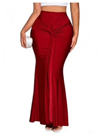 Maxi Ruched Skirt, Burgundy