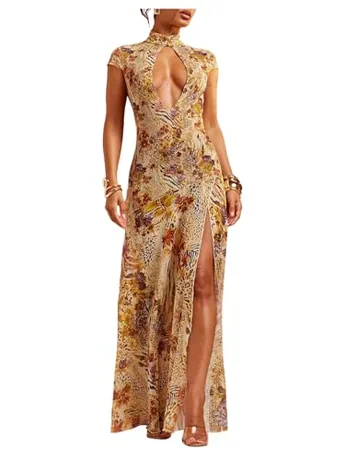 Maxi Floral Dress, Yellow (X-Small)