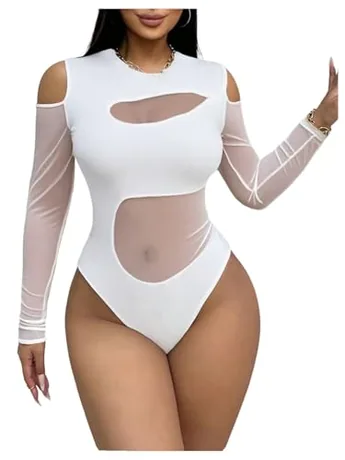 Mesh Bodysuit, White