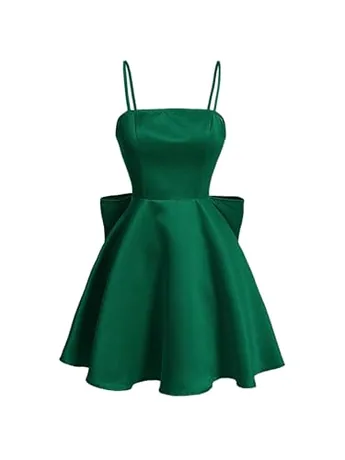 Mini Satin Dress, Dark Green