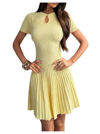 Short Sleeve Knit Dress, Yellow