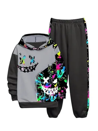 Long Sleeve Graphic Outfit Set, Grey (12 Years)
