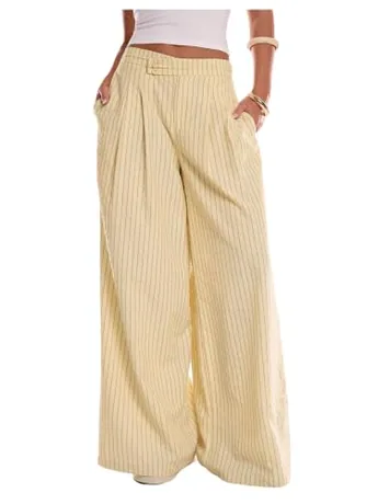 Wide Leg Striped Trousers, Yellow