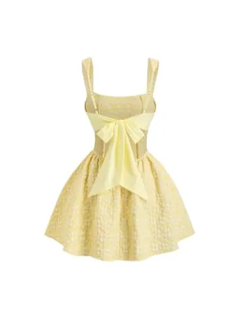 Sleeveless Floral Dress, Yellow (square neck)