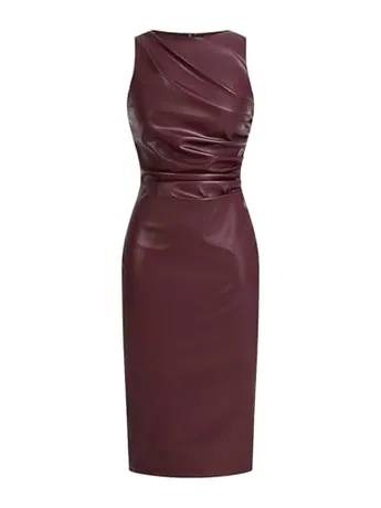 Midi Ruched Dress, Burgundy