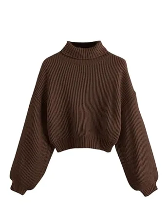 Long Sleeve Knit Knitwear, Coffee (Medium)