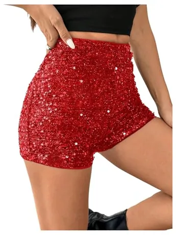 Mini Sequin Shorts, Red