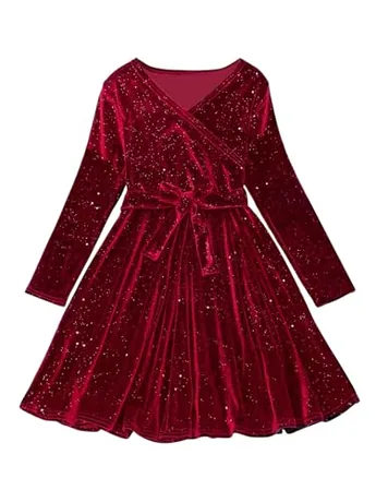 Long Sleeve Velvet Dress, Burgundy