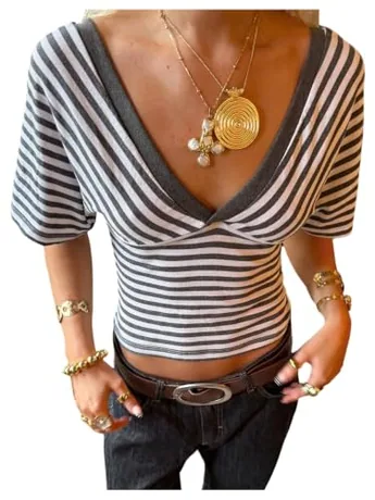 Short Sleeve Striped T-Shirt, Grey