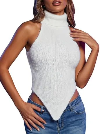 Sleeveless Knit Knitwear, White (Large)