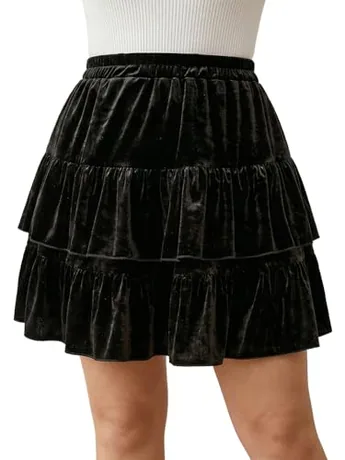 Plus Size Velvet Skirt, Black