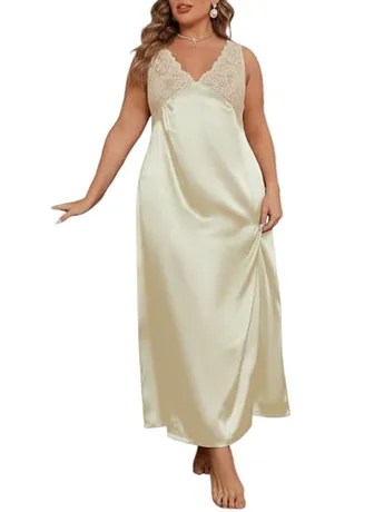 Plus Size Lace Sleep Set, Yellow