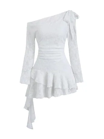 Long Sleeve Lace Dress, White