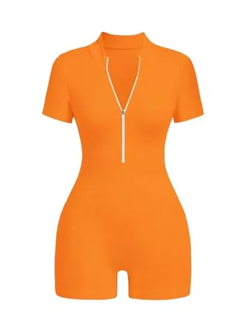 Short Sleeve Knit Jumpsuit, Orange