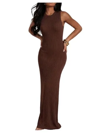 Sleeveless Knit Dress, Coffee