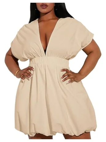 Plus Size Mini Dress, Khaki (XX-Large Plus)