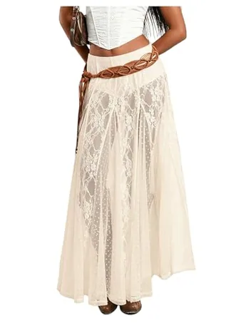Maxi Lace Skirt, Apricot (Medium)