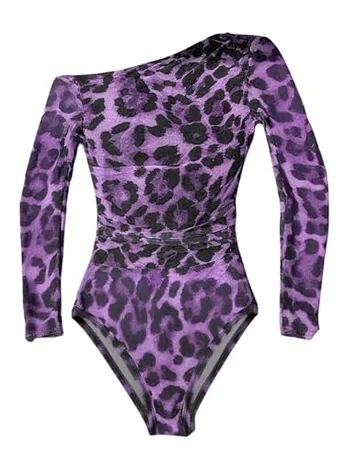 Long Sleeve Leopard Bodysuit, Purple