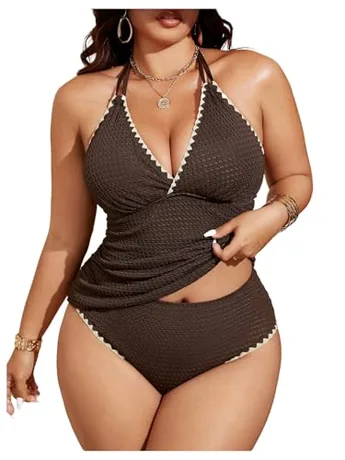 Plus Size Backless Swimsuit, Coffee (3X-Large Plus)