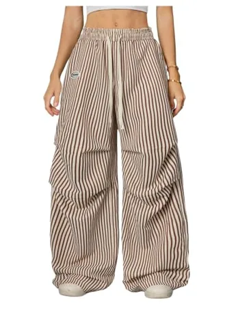 Wide Leg Striped Trousers, Khaki (Large Tall)