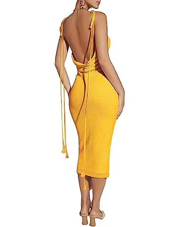 Sleeveless Bodycon Dress, Yellow