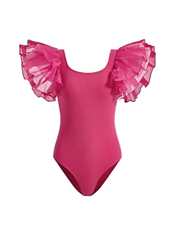 Short Sleeve Ruffle Bodysuit, Hot Pink