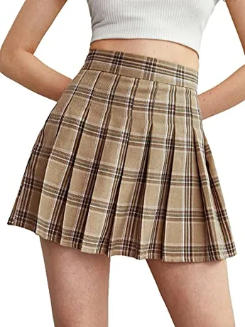 Mini Plaid Skirt, Khaki (Small)
