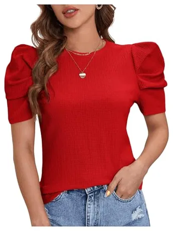 Short Sleeve Blouse, Red (Medium)