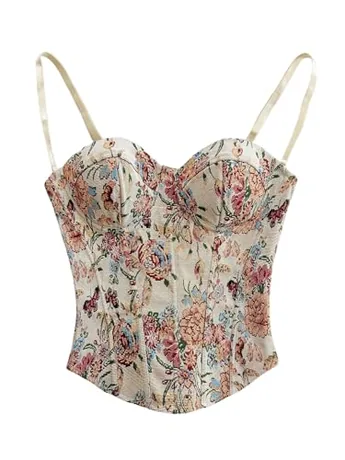 Floral Corset Top, Beige