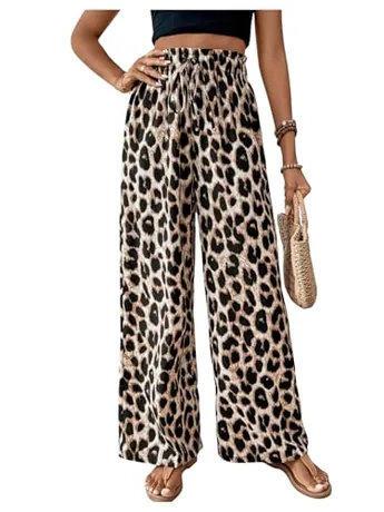 Wide Leg Leopard Trousers, Multicolour