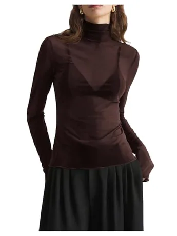 Long Sleeve Mesh T-Shirt, Brown