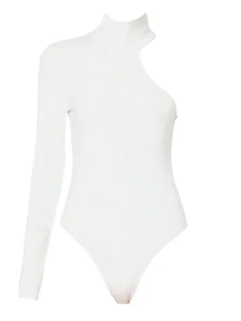 Long Sleeve Knit Bodysuit, White (cut out)