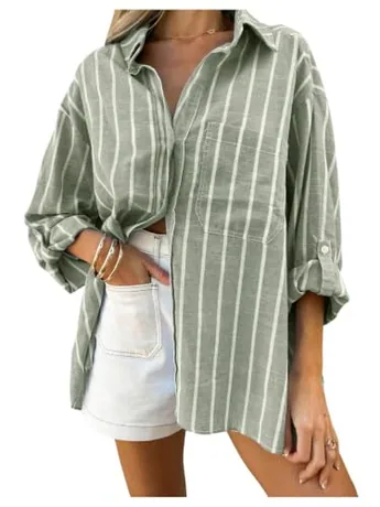 Long Sleeve Striped Shirt, Green